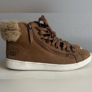 Ugh Olive high top leather sneaker, high top with shearling at ankle. Womens 10.